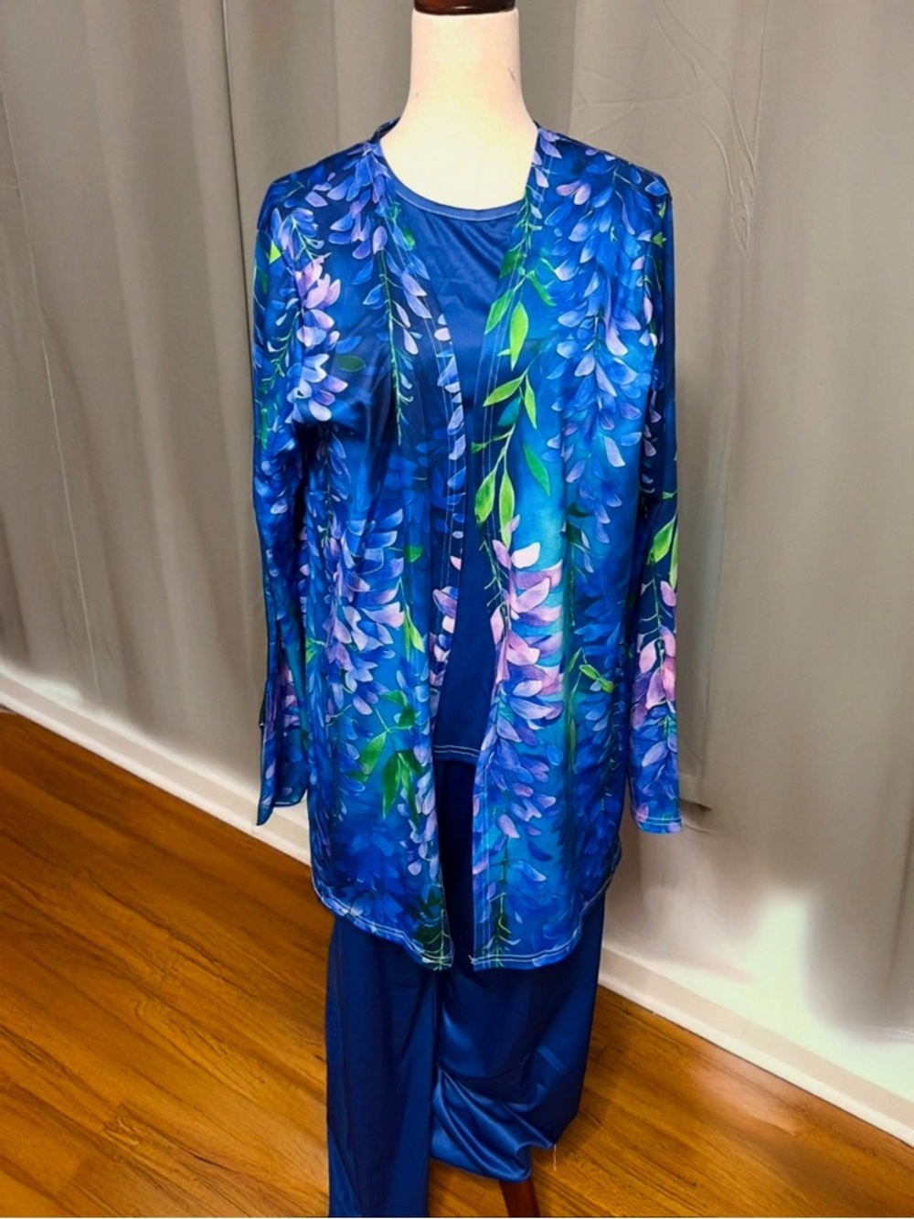 Blue Floral Open Cardigan Set